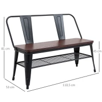HOMCOM® 2-Sitzer Sitzbank Gartenbank Holzbank Bank Industriestil Metall Natur+Schwarz(m-3)