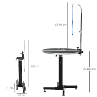 PawHut® Trimmtisch Tierpflegetisch runder Schertisch höhenverstellbar klappbar Schwarz(m-2)