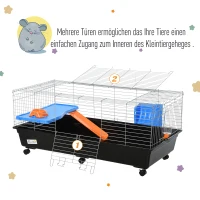 PawHut® Kleintierkäfig Rollbarer Nagerkäfig Starter-Set mit allem Zubehör 119x59x50cm(m-4)
