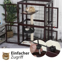 PawHut® Katzenhaus Katzen Käfig Hängematte Sisal-Säulen & Matte Massivholz Metalldraht(m-7)