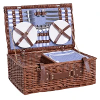 Outsunny® Picknickkorb für 4 Personen Picknickkoffer Picknickset mit Kühltasche Utensilien Glas Braun 54 x 34 x 20 cm(m-3)