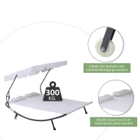 Outsunny® Doppelliege Sonnenliege 2er-Gartenliege  rollbar mit Dach Stahl Cremeweiß(m-5)