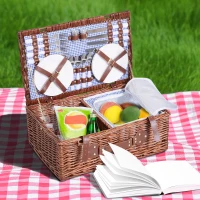 Outsunny® Picknickkorb für 4 Personen Picknickkoffer Picknickset mit Kühltasche Utensilien Glas Braun 54 x 34 x 20 cm(m-1)
