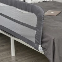 HOMCOM® Bettgitter 150 cm Bettschutzgitter Rausfallsschutz für Sicherheit faltbar Grau(m-8)