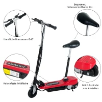 HOMCOM® Elektroroller Kinderroller Roller mit Sitz Tretroller klappbar 120W rot(m-4)