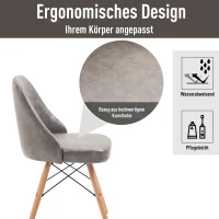 HOMCOM® 2er-Set Polsterstuhl PU + Metall + Buchenholz Grau 49 x 47,5 x 76 cm(m-4)
