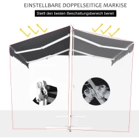 Outsunny® Standmarkise Standmarkise LED Solarlichter Faltarm Kurbel Polyester Schwarz(m-4)