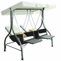 Outsunny® 2-Sitzer Polyrattan Hollywoodschaukel mit Liegefunktion und Sonnendach(m-4)