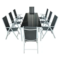 Outsunny® Alu Gartenmöbel Sitzgruppe Glastisch Klappstuhl, 11 tlg.(m-2)