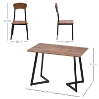 HOMCOM Essgruppe mit 2 Stühlen, Esszimmergarnitur, Sitzgruppe, Tischgruppe, Schwarz, 109 x 70 x 75 cm (Tisch), 50 x 48 x 95 cm (Stuhl)(m-3)