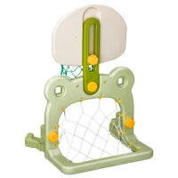 HOMCOM® 2 in 1 Fußball Basketball Basketballkorb Kinder Spielzeug Ball Grün L61 x B53 x H99 cm(m-4)