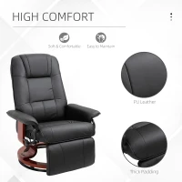 HOMCOM Faux Leather Reclining Armchair, with Footrest - Black(m-6)