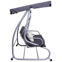 Outsunny Balancelle de Jardin 3 Places Convertible Toit Inclinaison réglable 2 tablettes Support 2L x 1,2l x 1,64H m métal époxy Noir Polyester gris(m-8)