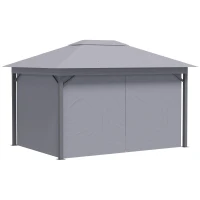 Outsunny 4 x 3(m) Patio Gazebo Canopy Garden Tent Shelter with Vented Roof, Mosquito Netting and Curtains, Aluminium Frame, Grey(m-10)