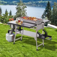 Outsunny® Klappgrill Gasgrill Standgrill tragbar Tischgrill Camping Garten BBQ Edelstahl Silber 58 x 34,2 x 34 cm(m-1)