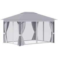 Outsunny 4 x 3(m) Patio Gazebo Canopy Garden Tent Shelter with Vented Roof, Mosquito Netting and Curtains, Aluminium Frame, Grey(m-12)