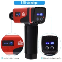 HOMCOM® Massagepistole Massage Gun Massagegerät 6 Köpfe 20 Geschwindigkeitsstufen Alulegierung Rot 6,5 x 17,5 x 22 cm(m-6)