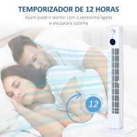HOMCOM Ventoinha de Coluna 45W Silencioso com Controle Remoto 3 Velocidades 3 Modos Oscilação 70° Tela LED Tátil Temporizador 12h e Caixa de Aromas 31,5x31,5x96cm Branco(m-7)