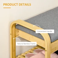 HOMCOM Bamboo Shoe Bench, Shoes Rack Stool with Cushion, Hidden Storage and 1 Shelf for Living Room, Hallway, Bedroom, Natural(m-7)
