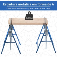 HOMCOM Conjunto de 2 Cavaletes Telescópicos Dobráveis com Altura Ajustável Cavaletes de Serra de Aço para Mesa de Trabalho Carga 200kg 68x58x80-130cm Azul e Prata(m-5)