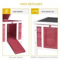 PawHut Coelheira de Madeira Exterior Coelheira para Roedores Animais de Estimação Pequenos com Teto Asfáltico e Rampa Antiderrapante 42x51x43cm Vermelho(m-6)