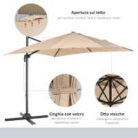 Outsunny Ombrellone da Giardino 268x268x250cm a Braccio Girevole a 360° e Inclinabile su 5 Livelli, Colore Khaki(m-6)