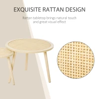 HOMCOM Set of 2 Nesting Coffee Tables with Rattan Tabletop Round Side Tables Living Room Bedroom(m-6)