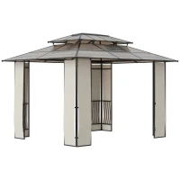 Outsunny Pavilion Pergola 3,7×3 m – Acoperis Rigid & Cadru Metalic(m-1)