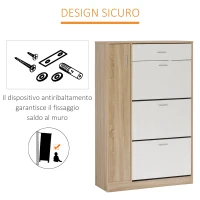 HOMCOM Scarpiera Salvaspazio con 3 Ante e Ripiani Regolabili, Cassetto e Armadietto, 84x30x132cm - Rovere/Bianco(m-6)
