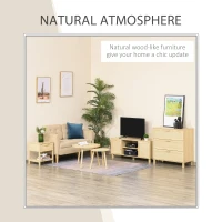 HOMCOM Set of 2 Nesting Coffee Tables with Rattan Tabletop Round Side Tables Living Room Bedroom(m-4)