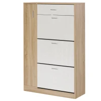 HOMCOM Scarpiera Salvaspazio con 3 Ante e Ripiani Regolabili, Cassetto e Armadietto, 84x30x132cm - Rovere/Bianco(m-1)