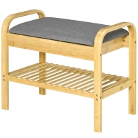HOMCOM Bamboo Shoe Bench, Shoes Rack Stool with Cushion, Hidden Storage and 1 Shelf for Living Room, Hallway, Bedroom, Natural(m-11)