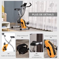 Homcom Vélo d'Appartement Pliant avec 8 Niveaux de Résistance Magnétique Réglables 86x47x112 cm Orange(m-5)