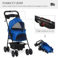 PawHut Poussette pliable pour animaux domestiques 67x45x96 cm Bleu(m-4)