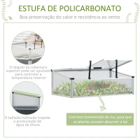 Outsunny Horta Elevada de Alumínio 78,5x47x74,5cm Estufa com Cobertura de Policarbonato e Teto Retrátil para Cultivos de Plantas Flores Cinza(m-5)