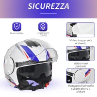 HOMCOM Casco Moto Jet Semi Integrale con Visiera Esterna e Parasole, Certificato ECE R22, Taglia S 55-56cm, Bianco(m-5)