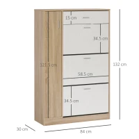 HOMCOM Scarpiera Salvaspazio con 3 Ante e Ripiani Regolabili, Cassetto e Armadietto, 84x30x132cm - Rovere/Bianco(m-3)