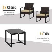 Outsunny 3 pcs PE Rattan Wicker Garden Furniture Patio Bistro Set Weave Conservatory Sofa Coffee Table and Chairs Set Beige(m-5)