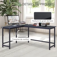Vinsetto Table d'ordinateur en forme de L 168x120x75cm Cadre en acier(m-5)