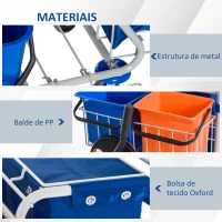 HOMCOM Carro de Limpeza Profissional com Balde Duplo Removível de 18 Litros Escorredor 2 Baldes Auxiliares e Bolsa de Lixo 93x80x97 cm Azul e Laranja(m-6)