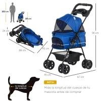PawHut Poussette pliable pour animaux domestiques 67x45x96 cm Bleu(m-3)