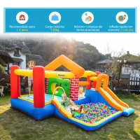 Outsunny Castelo Insuflável com 2 Escorregas 2 Trampolins e Piscina para Crianças acima de 3 Anos Inclui Inflador e Bolsa de Transporte para Interior Exterior 380x370x230cm Multicor(m-5)