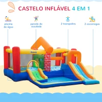 Outsunny Castelo Insuflável com 2 Escorregas 2 Trampolins e Piscina para Crianças acima de 3 Anos Inclui Inflador e Bolsa de Transporte para Interior Exterior 380x370x230cm Multicor(m-4)