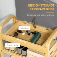 HOMCOM Bamboo Shoe Bench, Shoes Rack Stool with Cushion, Hidden Storage and 1 Shelf for Living Room, Hallway, Bedroom, Natural(m-6)