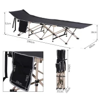 Outsunny Single Person Camping Bed Folding Cot Outdoor Patio Portable Military Sleeping Bed Travel Guest Leisure Fishing with Side Pocket and Carry Bag - Black(m-3)