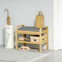 HOMCOM Bamboo Shoe Bench, Shoes Rack Stool with Cushion, Hidden Storage and 1 Shelf for Living Room, Hallway, Bedroom, Natural(m-10)