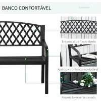 Outsunny Banco de Jardim de 2 Lugares com Encosto Decorativo e Apoio para os Braços para Terraço Varanda Pátio Exterior Carga 280kg Ferro Fundido e Aço 128x58,5x89cm Preto(m-5)