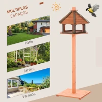 Outsunny Casa para Pássaros de Pé de Madeira Maciça Ø52x130cm com Teto Comedouro para Aves Silvestres para Exterior Jardim Natural(m-5)