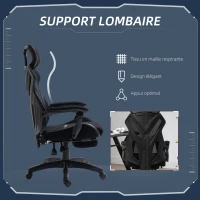 Vinsetto Chaise de jeu pivotante avec repose-pieds rétractable 65x65x119-129 cm Noir(m-6)