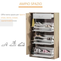 HOMCOM Scarpiera Salvaspazio con 3 Ante e Ripiani Regolabili, Cassetto e Armadietto, 84x30x132cm - Rovere/Bianco(m-4)